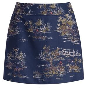 Hill House Navy A-Line Skirt with Scenic Print
